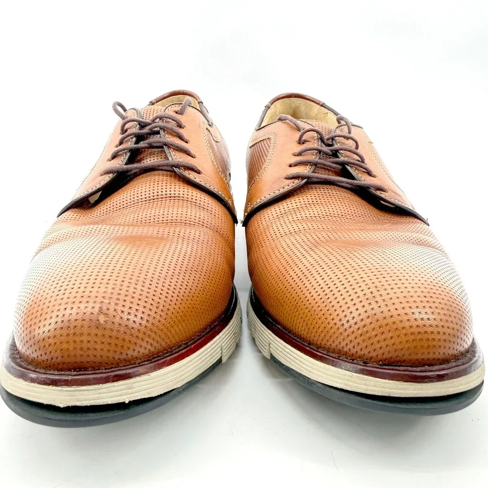 Johnston & Murphy J&M 1850 Derby Shoes Mens 10.5 Tan Brown Perforated Leather